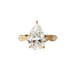 Anillo de compromiso y boda de oro amarillo macizo de 14K y 18K con diamante de laboratorio de corte pera premium, joyería con engaste pavé. - Product Image 1