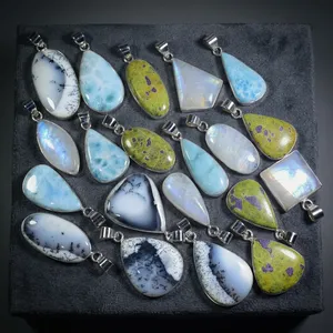 20 Pieces Natural Gemstone Pendant Set 925 Sterling Silver Handmade Wholesale Jewelry Collection for Women - Product Image 4