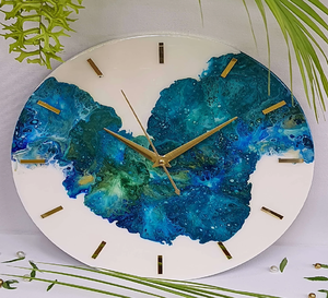 Resin <b>Digital</b> Wall <b>Clock</b> Abstract Blue Green Design Modern Quartz Silent Battery Powered Office 15mm Thick Plate Two-piece Decor - Product Image 1
