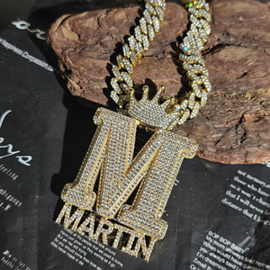 Pendentif personnalisé avec initiale, couronne, cristal, strass, style hip-hop, plaqué or, bijoux unisexes, cadeau - Product Image 5