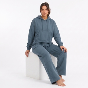 Ensemble de survêtement décontracté 2 pièces pour femme, 100 % coton molletonné anti-boulochage, veste à capuche écologique et pantalon à taille élastique, personnalisable - Product Image 4