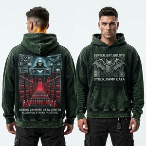 Sudadera con capucha azul para hombre, con lavado ácido, estampado gráfico de murciélago y faro personalizado, estilo streetwear, desgastada, vintage, con lavado mineral - Product Image 5