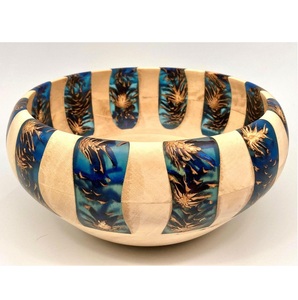 Bol à salade en bois d'acacia de haute qualité sans BPA avec base en bois artisanale et détails en résine artistique – Luxe et écologique - Product Image 1
