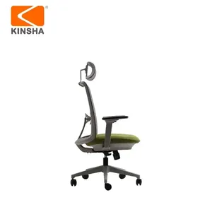 Chaise de bureau ergonomique en maille avec appui-tête et accoudoirs réglables, dossier ouvert, base pivotante en plastique, design contemporain - Product Image 3