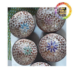 Cuenco decorativo de cáscara de coco con incrustaciones de mosaico de perlas para hoteles, tiendas de regalos, restaurantes y centros de spa. - Product Image 5