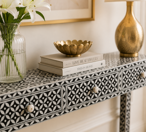 Modern Bone Inlay Wood Top <b>Console</b> <b>Table</b> Handmade Storage <b>for</b> Dining & Villa Living Rooms Entryway Furniture with Drawers - Product Image 4