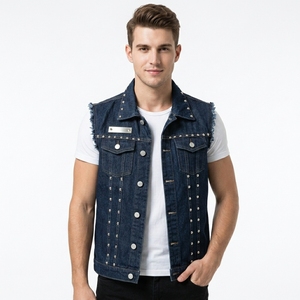 Oversized Breathable Denim Vest Custom Logo Print <b>Studded</b> Design Premium Sustainable 100% Cotton Casual Denim Vest - Product Image 6