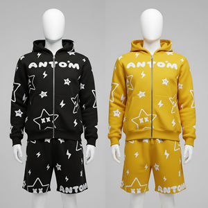 Ensemble de survêtement unisexe OEM personnalisé pour homme : short de sport d'été et sweat à capuche zippé, haute qualité, décontracté, coupe ample, 2 shorts - Product Image 2