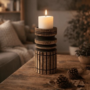 Porte-bougie en bois fait main, porte-bougie pilier, finition antique, décoration de Noël pour la maison, centre de table, article cadeau - Product Image 5