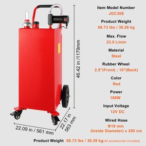Réservoir de stockage de diesel portable de 30 gallons avec pompe électrique de 23,5 L/min 180W et roues pour le transfert - Product Image 3