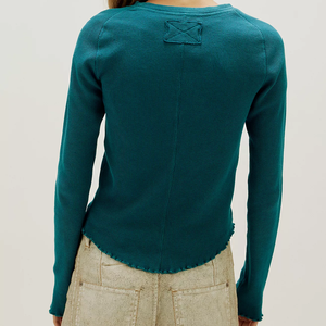 Fashionable Summer Women's Teal Knitted Crew Neck Sweater Full Sleeve Ruffle Hem Slim Fit Casual Top Solid <b>Waffle</b> Women T-Shirt - Product Image 2
