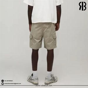 Shorts cargo beiges pour homme RUBABULL, taille mi-haute, cordon de serrage, décontractés, style bermuda, avec poches, 100% coton toile respirant - Product Image 2