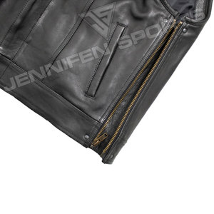 Chaleco de Cuero con Cierre de Cremallera, Chaqueta de Motociclista, Cuero Vacuno Genuino, Estilo Outback, Hecho en Pakistán, Chaleco de Cuero Trenzado Elegante - Product Image 3