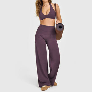 Ensemble de sport 3 pièces personnalisé pour femme, respirant, uni, haute élasticité, taille haute, unique, sexy, dos nu, pour l'entraînement - Product Image 2