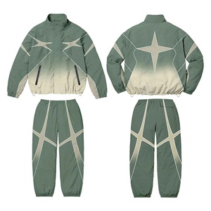 Men's Heavy <b>Weight</b> Nylon Jogging Suit Color Blocking Tracksuit Set Full Sleeve <b>Stand</b> Collar Elastic Waist Breathable Polyester - Product Image 3