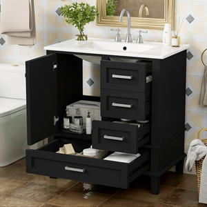 Mobile Bagno Moderno da 30 Pollici con Chiusura Ammortizzata, Armadietto Contenitore e Lavabo Integrato con 3 Cassetti - Stile Urbano - Product Image 1