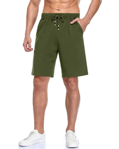 Shorts Bermuda en coton vert olive pour homme avec cordon de serrage à la taille et poches, vêtements décontractés - Product Image 1