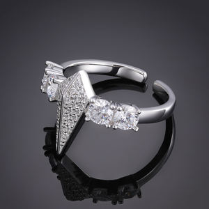 Elegant Geometric <b>Open</b> <b>Ring</b> with Sparkling Cubic Zirconia Stones, Adjustable Luxury Statement Jewelry for Women - Product Image 1