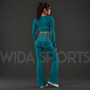 2026 Premium Women <b>Flare</b> <b>Leggings</b> Yoga Set High Waist Pants Long Sleeve Top Stretch Breathable Fitness Activewear Set - Product Image 2