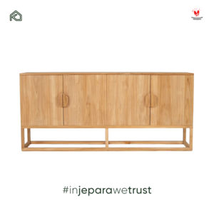 Buffet en teck massif Japandi, armoire de rangement en bois à 4 portes pour salon, hôtel, villa - Product Image 4