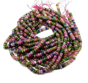 Perles de pierres précieuses en quartz multi-tourmaline naturel, lisses, en forme de rondelle, 8 mm, authentiques, polies, à grand trou - Product Image 4