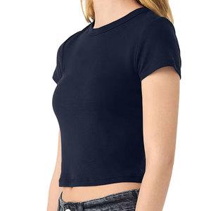 Custom Wholesale Women Cotton <b>Crop</b> T-Shirt Summer Breathable Soft Plain Solid Color Short Sleeve Short Tee Shirt - Product Image 2
