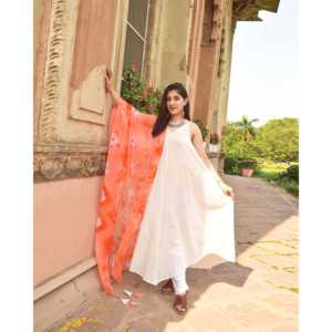 Ensemble de costume en coton et mousseline de soie blanc soleil - Taille XS - Product Image 1