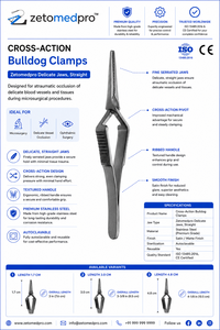 Pinzas de sujeción tipo bulldog de acción cruzada con mordazas rectas delicadas, longitudes de 1.7cm, 3cm, 4.8cm; longitud total de 7.6cm, 8.5cm, 10.5cm ZETOMEDPRO - Product Image 3