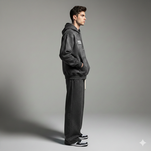 Sudadera con capucha y cremallera completa con parche bordado desgastado y pedrería ecológica de talla grande personalizada de Ranzia Industry y pantalones deportivos con cremallera completa - Product Image 3