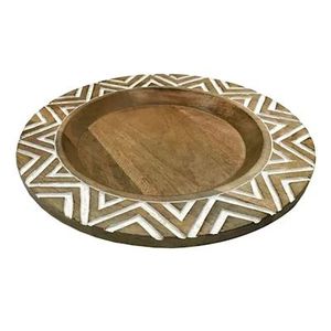Plat de service en bois de manguier sculpté, plateau rustique en bois pour la décoration de table à manger, la présentation de cuisine et la vaisselle d'événements - Product Image 4