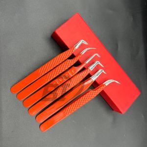 Pince à épiler professionnelle en acier inoxydable orange pour extensions de cils, prise en main robuste, pointe personnalisable, logo privé - Product Image 1