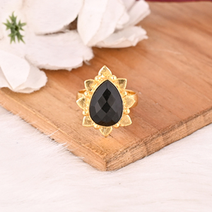 <b>Adjustable</b> Black Onyx Stone Gold Plated Brass <b>Ring</b> Handmade Trendy Fashion Jewelry for Women - Product Image 3