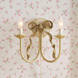 Vintage Aluminum Wall Candle Sconces Double Arm Taper Holders with <b>Ribbon</b> Bow Tassel Design Handmade Christmas & <b>Easter</b> Decor - Product Image 1