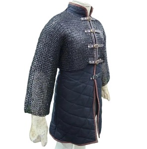 เสื้อเกราะแฮนด์เมดแบบครึ่งตัว ทำจากเหล็กกล้าอ่อน ตอกหมุดแบบแบนพร้อมห่วงแหวน สำหรับนักรบยุคกลาง ฮอบเบิร์ก ชุดเกราะไวกิ้ง และงานฮาโลวีน - Product Image 2