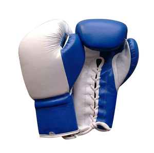 Nuevos Guantes de Boxeo Profesionales Pro Fight con Cordones, Color Blanco y Azul, Agarres Personalizados Winning, Hechos de Cuero Genuino para Entrenamiento - Product Image 1
