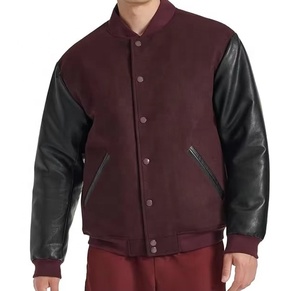Blouson Bomber Varsity en Laine Bordeaux avec Manches en Cuir PU Noir, Broderie Chenille Personnalisée, Style Urbain pour Hommes - Product Image 1