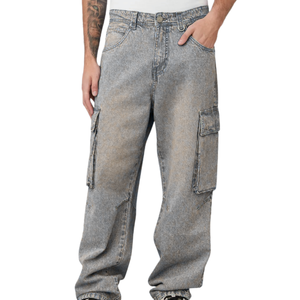 Men's Washed Denim Cargo Jeans Mid Waist 2025 Summer New American Vintage Loose Casual <b>Boot</b> Cut Long Versatile Outdoor <b>Pants</b> - Product Image 1