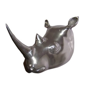 <b>Light</b> <b>Silver</b> Metal Rhino Head <b>Wall</b> Sculpture Modern Animal Trophy Decorative Wildlife Art for Living Room - Product Image 2
