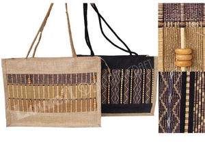 Sac de courses écologique en jute LOWELLCRAFT avec fermeture à cordon, sac fourre-tout pour épicerie avec poignées - Fibre naturelle - Product Image 5