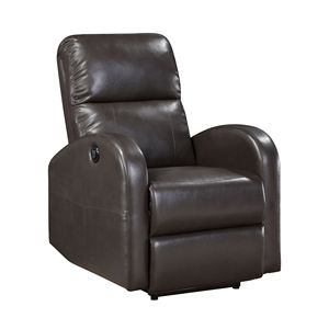Modern Contemporary Power Motion <b>Recliner</b> 1pc Brown Faux Leather Upholstered Chair Power Reclining Chair - Product Image 3