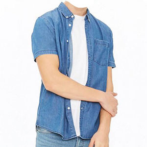 เสื้อเชิ้ตยีนส์แขนสั้นทรงหลวมผ้าทวิลล์คอตตอน 100% สไตล์ลำลองติดกระดุม ขายส่ง เสื้อผ้าสตรีทแวร์ฤดูร้อน รับผลิตแบบ OEM ODM - Product Image 5