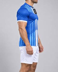 Camiseta de Fútbol Azul para Hombre, Cuello en V, Manga Larga, Estampado Geométrico Sublimado, Poliéster que Absorbe la Humedad, Personalizable con Nombre de Equipo - Product Image 4