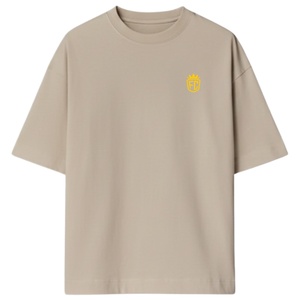 Men Oversized Beige T Shirt Short Sleeve Crew Neck Cotton Casual Streetwear Top <b>Small</b> <b>Chest</b> Logo Print Summer Tee - Product Image 2