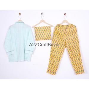 Conjunto de Pijama de 2 Piezas para Mujer, Estilo Bohemio Romántico Clásico de Verano, Suave y Liso, 100% Algodón, Cintura Elástica, Top y Pantalones - Product Image 4