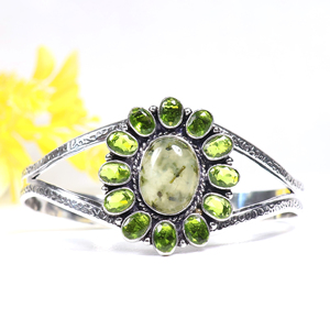 Top Quality Handmade 925 Sterling <b>Silver</b> Plated Gemstone Jewelry Cluster Statement Cuff <b>Bracelet</b> Natural Peridot Designer <b>Bangle</b> - Product Image 1