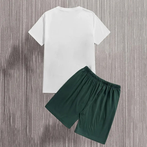 Conjunto de Camiseta y Pantalones Cortos para Hombre, Diseño Casual Urbano de Verano, Algodón Grueso, Estampado Personalizado con Letras - Product Image 2