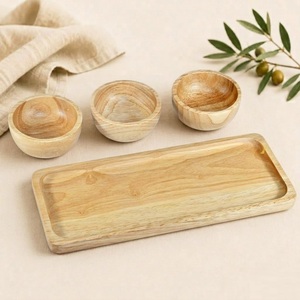 Handmade Acacia Wood <b>Condiment</b> Bowl Set with Long Serving <b>Tray</b> Eco-Friendly Mini Dipping Bowls for Snacks Sauces and Nuts - Product Image 2