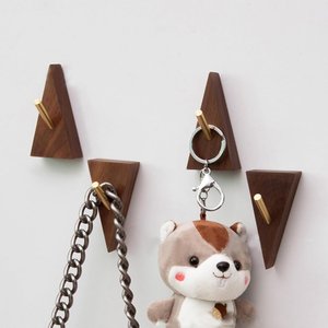 Orion Handicraft Acacia Wood Triangle Hanging hooks with Brass <b>Pegs</b> Modern Entryway <b>Coat</b> Rack for Home Decor Wholesale - Product Image 3