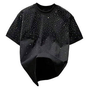 Men's Oversized 100% Cotton Rhinestone Glitter Print Crewneck Short Sleeve Breathable Casual Summer <b>Tops</b> <b>Sparkly</b> Bling Graphic - Product Image 1