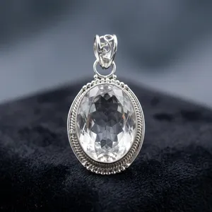 Colgante de Plata de Ley 925 con Cristal y Piedra Preciosa Ovalada Hecha a Mano, Joyería con Diseño de Colgante Natural, Regalo Unisex - Product Image 5
